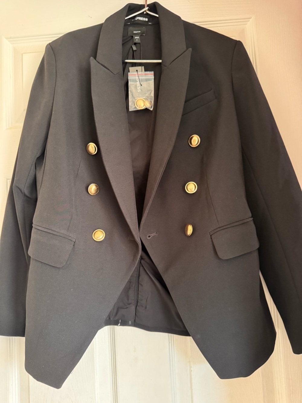 Express Black Double-Breasted Blazer with Gold Buttons - Picture 3 of 5